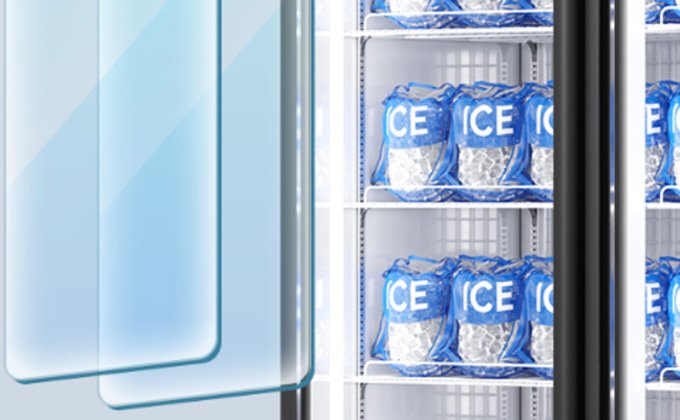 1-Clear visibility glass door--two door glass freezer Clear visibility glass door