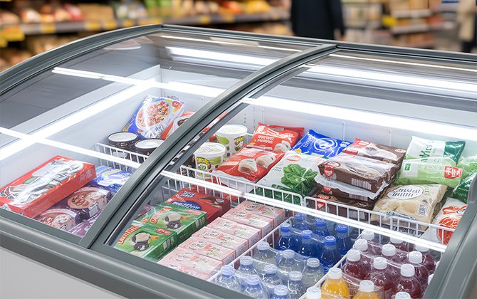 curved glass top freezer LED light