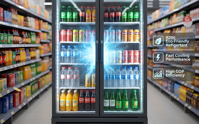 glass door refrigerator commercial R290 refrigerant