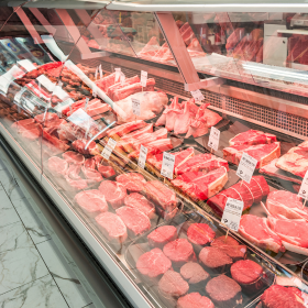meat seafood display freezer chest freezer open air merchandiser butcher shop