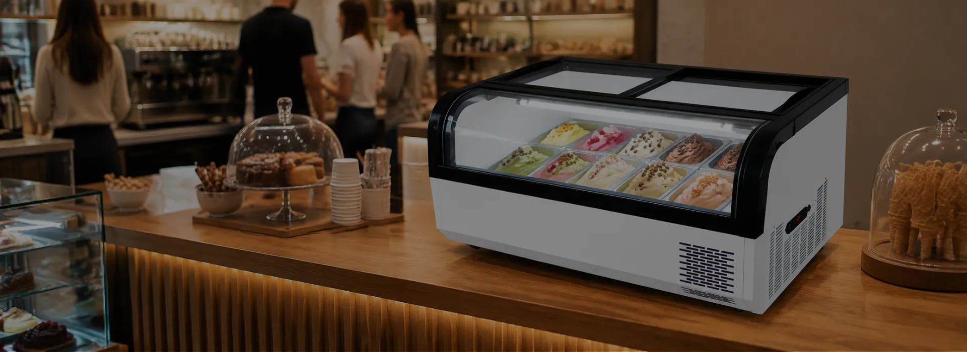 Commercial countertop display freezer for ice cream shops and dessert stores