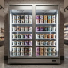 High-visibility upright ice cream display freezer for food retailers and frozen food brands