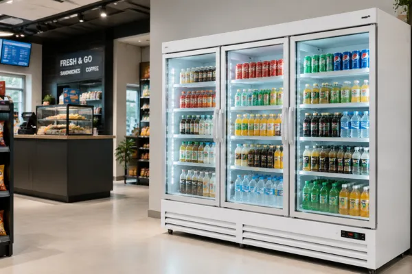 Beverage display refrigerator for convenience store applications