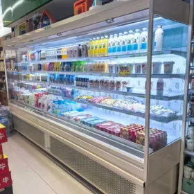 Supermarket open air merchandiser and glass door display refrigerator for chilled food display