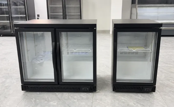 Countertop display refrigerator units inspected before shipment in a commercial refrigeration factory