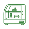 Icon representing versatile display options for various food products like bread and pastries.