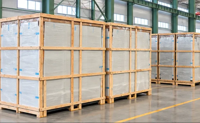 Commercial refrigeration equipment packed for bulk orders and export shipment