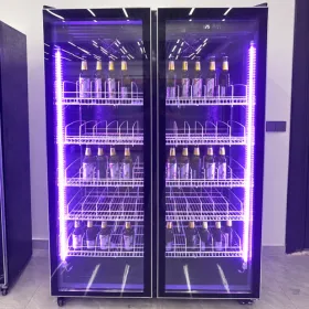 Double-door glass refrigerator used for wine bottle storage