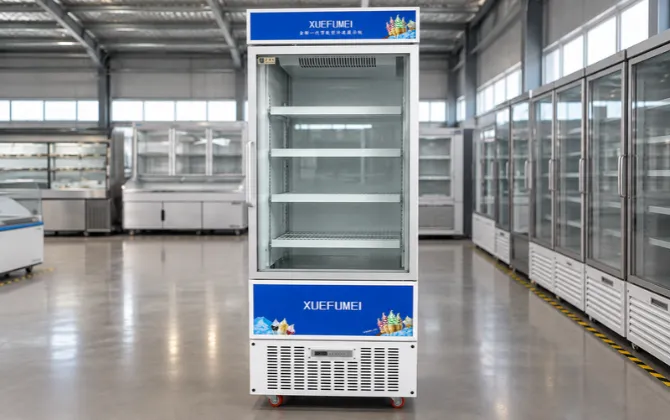 OEM glass door refrigerator with custom branding and cabinet appearance