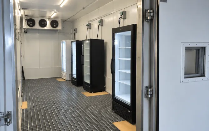 Refrigeration products undergoing testing in a factory test room